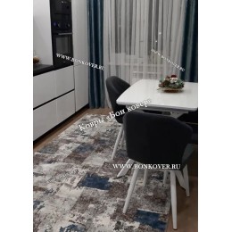 Турецкий Ковер Для Гостиной Дизайн 25 Синий с Серым Прямоугольный